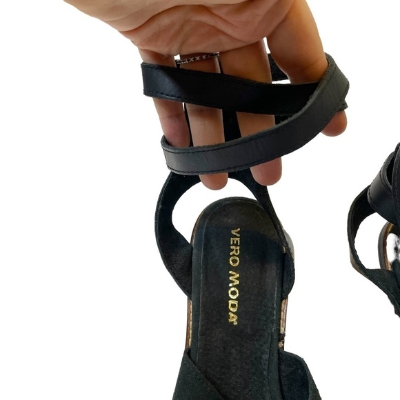 Black Suede Heel Shoes With Wrap Around Ankle Straps - Picture 8 of 14